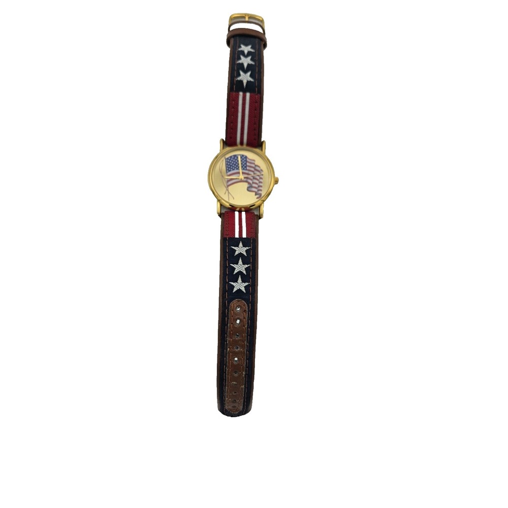 Valdawn USA Flag‎ Watch Patriotic Americana Quartz Gold Tone Wristwatch